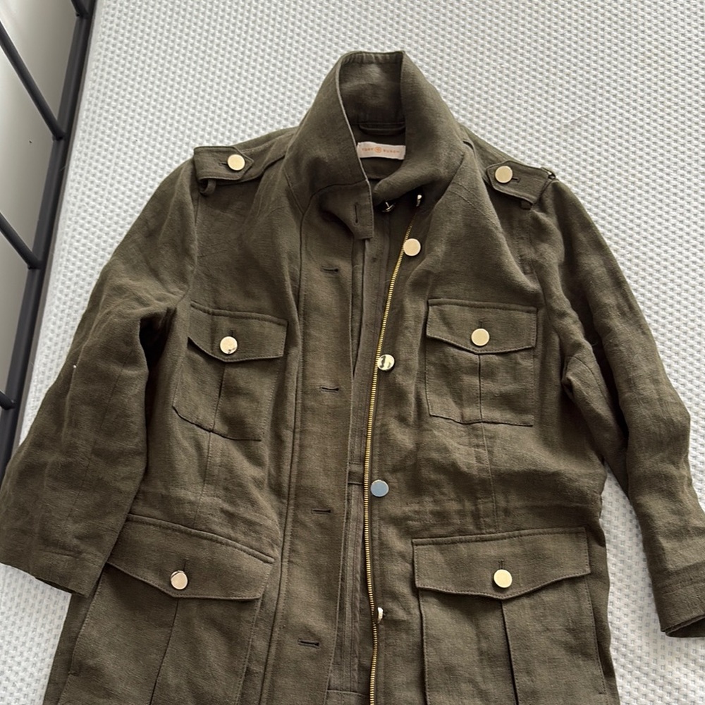 Tory Burch Green Utility Jacket with Structured Shoulders